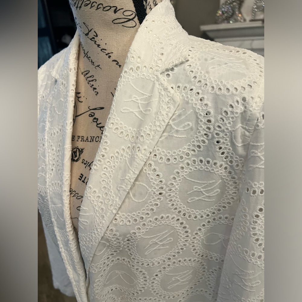 🆕 Karl Lagerfeld Paris Cotton Eyelet Two Button Blazer - Picture 7 of 16